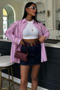 Çizgili Pembe Poplin Gömlek 3451 resmi
